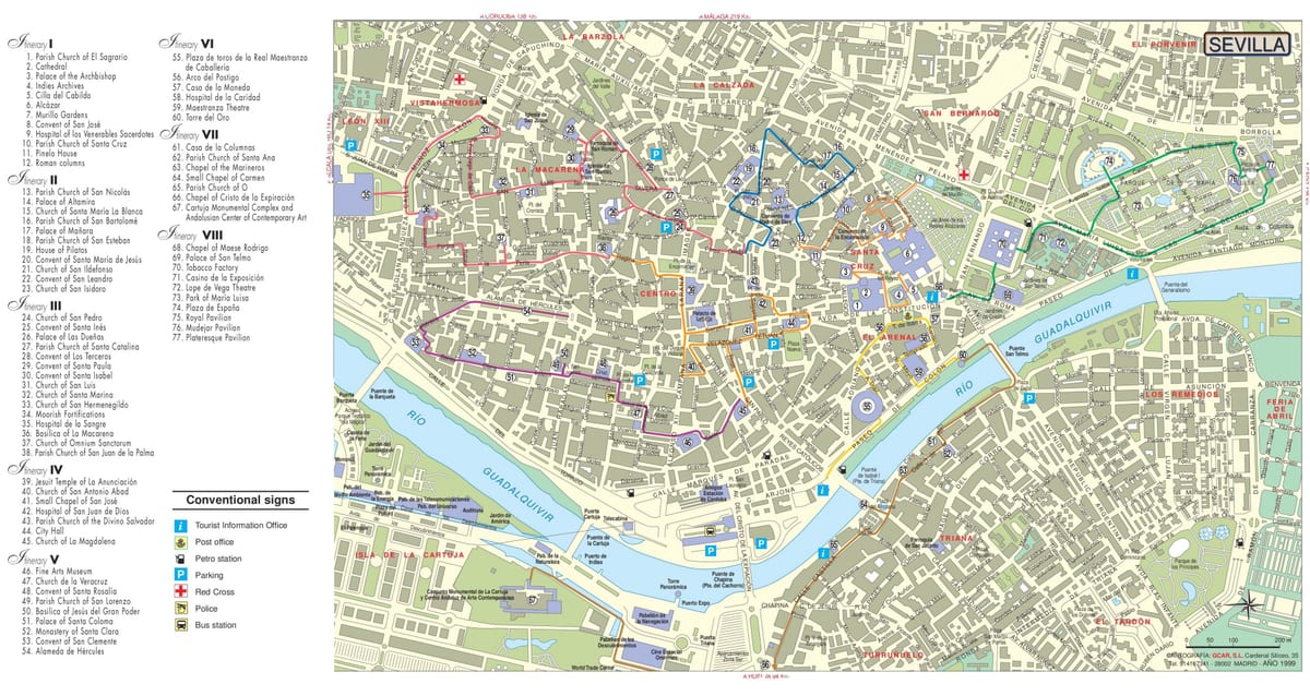 barrio santa cruz სევილიაში რუკა