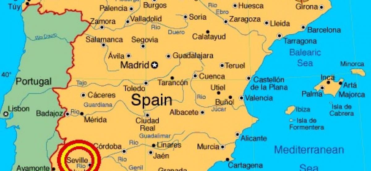 რუკა ესპანეთი აჩვენებს სევილიაში